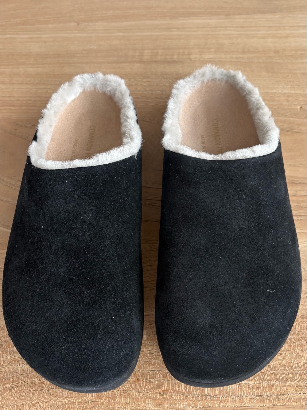 Common Projects Black Suede Shearling-Lined clog slippers